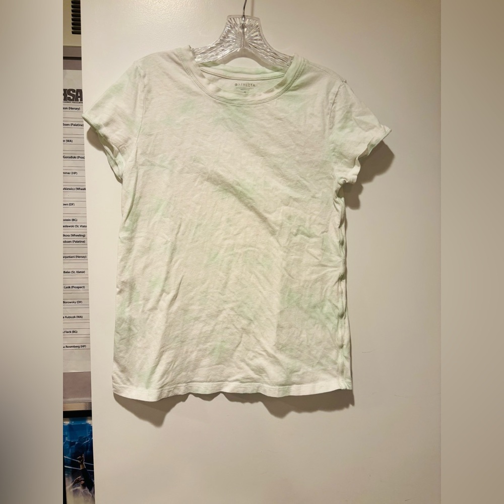 ATHLETA Cream and Green Tie Dye Tee, Size Small